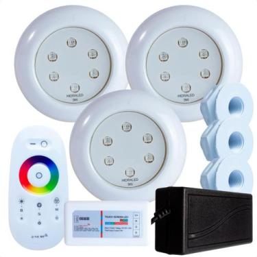 Imagem de Kit 3 Refletores Led 9w RGB ABS e Comando para Iluminação Para Piscina