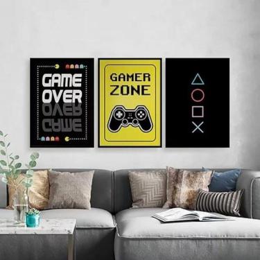 Imagem de Kit Quadros Gamer Game Over 33X24Cm - Com Vidro 3 Peças