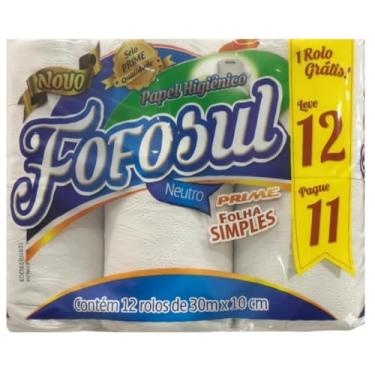 Imagem de Fofosul Papel Higiênico Neutro, Folha Simples, 30m por Rolo, Pack com 12 Rolos, Leve 12 Pague 11