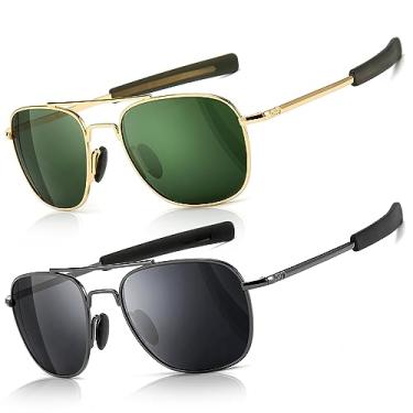 Imagem de SUNGAIT Óculos de sol masculino estilo militar aviador polarizado, hastes baioneta, Ouro/Verde Escuro + Metal/Cinza, One Size