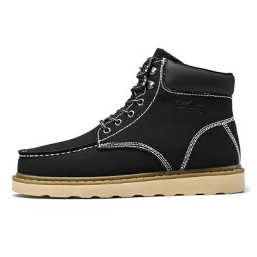 Imagem de LUODENGLANG Bota de trabalho masculina cano alto antiderrapante proteção sapatos de couro esportes ao ar livre sapatos quentes no inverno sapatos acolchoados de algodão., Inverno preto, 42