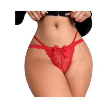 Imagem de Tanga Sexy Vermelha Com Laço Para Mulheres, Lingerie Respirável E Fash