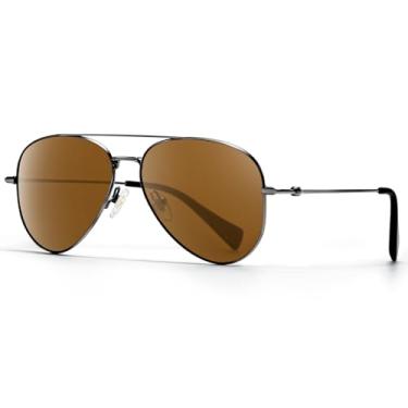 Imagem de SUNGAIT Óculos de sol com lente de vidro real, perna de titânio, armação de aço inoxidável não magnético, estilo aviador, proteção UV, Armação de metal/lente marrom (capa marrom)