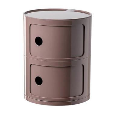 Imagem de Mesa de cabeceira redonda com gaveta e portas deslizantes – pequena mesa de cabeceira para sala de estar, quartos, banheiro, armário de mesa redonda estreito para organização de armazenamento