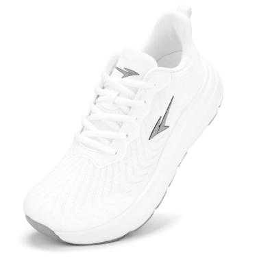 Imagem de Tênis masculino largo para caminhada, sola macia, antiderrapante, confortável, respirável, atlético, academia, treino, tênis esportivo, Branco, cinza, 8.5 Wide