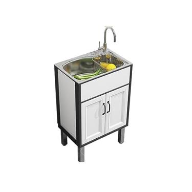 Imagem de Armário de pia de cozinha comercial com torneira quente e fria - ideal para espaços pequenos, porões, trailers, restaurantes e empresas - Design durável e econômico de espaço