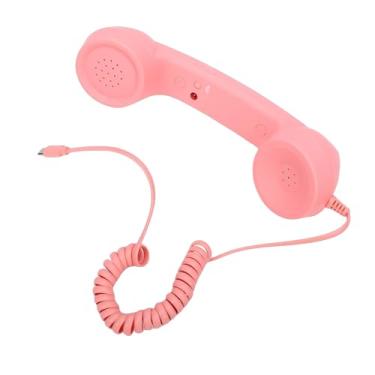 Imagem de Dpofirs Aparelho de Telefone retrô, Aparelho de Telefone Tipo C Estilo retrô, Receptor de Celular Portátil Com Fio Vintage Com Microfone e Alto-falante, Plug and Play (Rosa)
