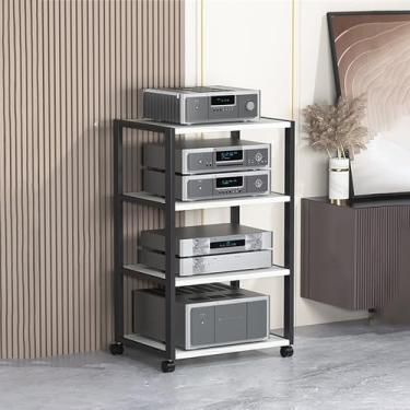 Imagem de Rack de armazenamento de mídia - Centro de entretenimento de canto para TV, caixa de cabo e projetor - ideal para sala de estar, jogos e espaços de gravação