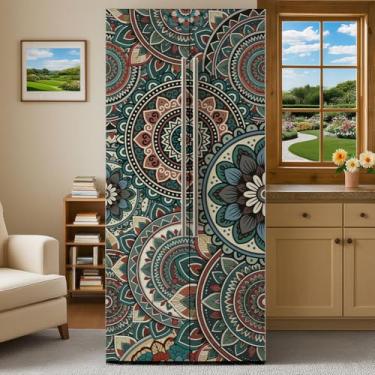 Imagem de GOMAKERER 2 peças de envoltórios de geladeira removíveis com estampa floral 40,9 x 192 cm, adesivo autoadesivo para painel de freezers de porta de geladeira para decoração de porta de bar de cozinha