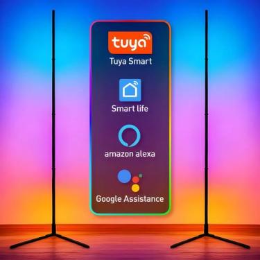 Imagem de Luminária De Canto Inteligente RGBIC Com Controle Remoto Pelo App Tuya