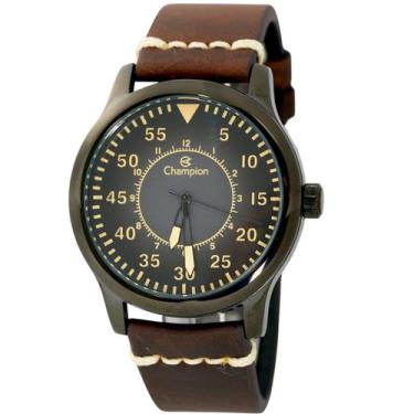 Imagem de Relógio Masculino Champion Estilo Aviador Caixa Preta Pulseira Couro M