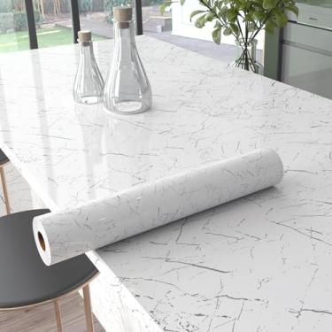 Imagem de Fititem Papel de contato de mármore para armário de cozinha de bancada branco brilhante papel de parede descascar e colar papel de parede moderno autoadesivo removível à prova d'água para banheiro