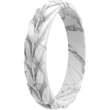 Imagem de ThunderFit Anéis de casamento de silicone para mulheres, alianças de noivado de borracha com design de folha, 5,2 mm de largura, 2 mm de espessura, pacote variado de 1/4/7, 7.5 - 8 (18.2mm), Silicone,