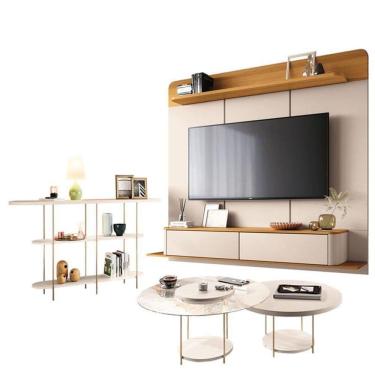 Imagem de Home Suspenso Galax Cinamomo Off White E Aparador Infinity E Kit Mesa De Centro Sky Off White- Hb Móveis