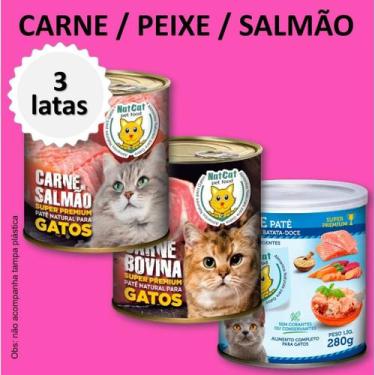 Imagem de Kit Ração Úmida Gatos Max Sabor SALMÃO PEIXE CARNE NatCat, Salmão Peix