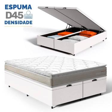 Imagem de Cama Box Baú com Colchão de Espuma D45 Pillow Top Ortopédico Domo Queen 158cm