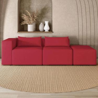 Imagem de Sofá 4 Lugares 283cm com Puff Direito Fay Veludo Vermelho Z55 - Mpozenato