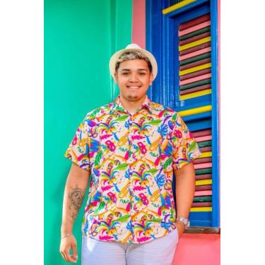 Imagem de Camisa Social Botão Divertida Unissex Mascáras - cs modas, Plus, Branc