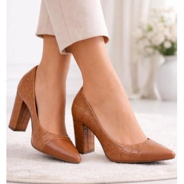 Imagem de Sapato Scarpin Social Salto Alto Grosso Bico Fino 9cm Feminino EMILY O