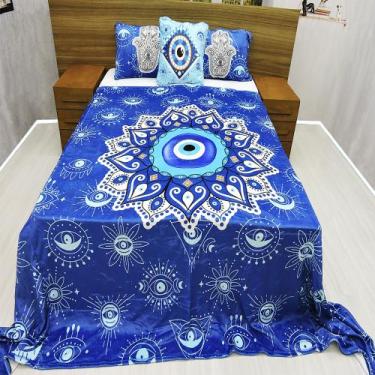 Imagem de Manta Casal Com Fronhas E Almofada, Olho Grego, Cobertor 4pç - Fantasi