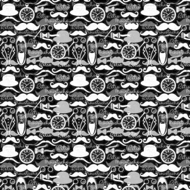 Imagem de Papel Parede Preto E Desenhos Brancos Sapatos Relógio Chapéu