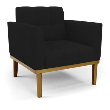 Imagem de Poltrona Base de Madeira Fixa Castanho Elisa Linho Preto A79 D03 - D'Rossi