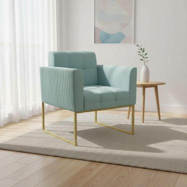 Imagem de Poltrona Sala Decorativa Elisa Base Industrial Dourada Cotelê Ext-veludo D03 - D'rossi Menta