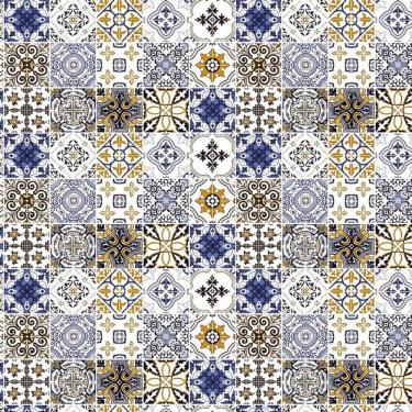 Imagem de Papel Parede Azulejo Tons Branco E Azul Autocolante Cozinha