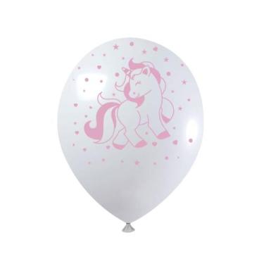 Imagem de Bexiga balões unicórnio branco c/ rosa charm decorados c/ 20 - TAMAROZ