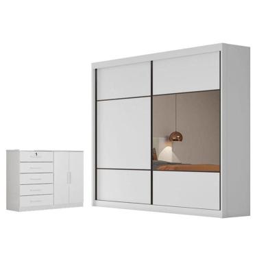 Imagem de Guarda Roupa Casal Belmonte Com Espelho E Cômoda Seul Neve - Horizonte