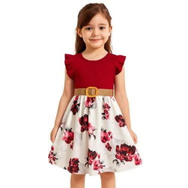 Imagem de Vestido Infantil Floral Vermelho com Cinto Dourado Menina - - anjo da 