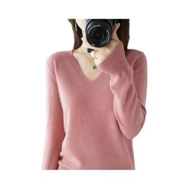 Imagem de Suéter Feminino De Tricô Gola V Manga Longa Para Outono Inverno, Moda 