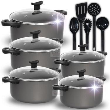 Imagem de Jogo de Panelas Caçarolas 10 Peças Antiaderente Teflon Panelas Grande 