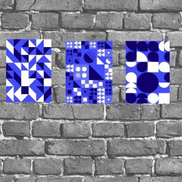 Imagem de kit 3 placas Decorativas Abstratos Azuis 18x27cm