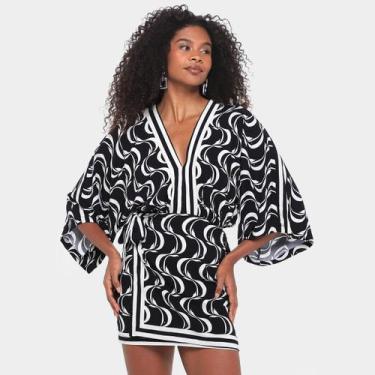 Imagem de Vestido Curto Farm Peixe Copa Feminino, Preto, G