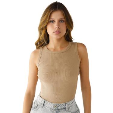 Imagem de Blusa Feminina Básica Regata Ribana Algodão Premium - - Levosch, Bege,