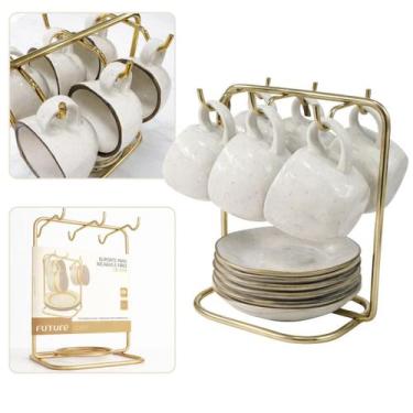 Imagem de Kit Suporte Organizador Com 6 Xicaras Cafe Cha 75ml Ryo Maresia Oxford