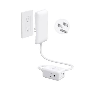 Imagem de NUTICT Cabo De Extensão De Tomada Ultrafino De 1,5 Pés, Régua De Energia De Tomada De Parede Plana Com Protetor Contra Surtos De 900 J, Extensor De Tomada De 3 Pinos E 3 Lados Para Bancadas De Cozin