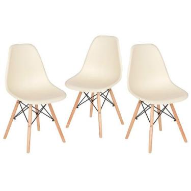 Imagem de Laraz, Kit 3 cadeiras Charles Eames Eiffel DSW com pés de madeira clar