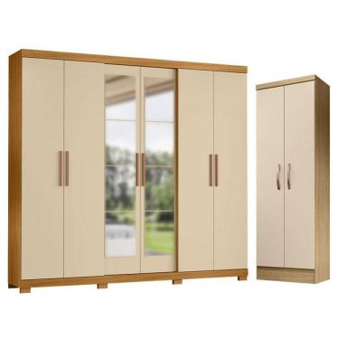 Imagem de Guarda Roupa Casal San Diego com Espelho e Armário Multiuso New Egito Carvalho American...