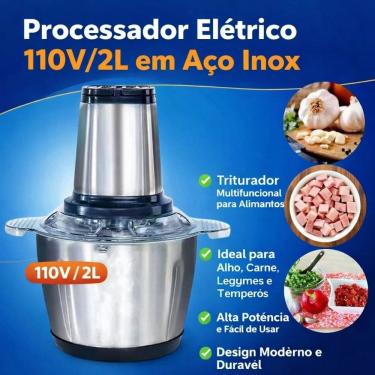 Imagem de Processador Triturador de Alimentos Elétrico 2LInox 850W Moedor de Carne Legumes e Temp...