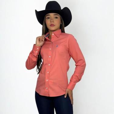 Imagem de Camisa Feminina Country Coral Com Elastano Austin, Coral, G