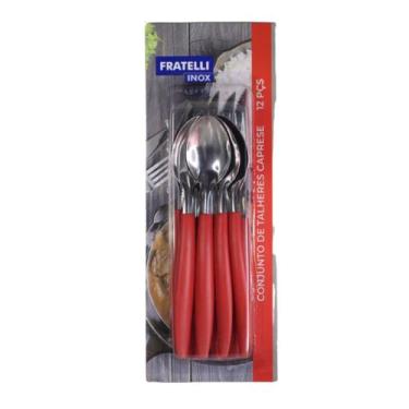 Imagem de Conjunto jogo de Talheres plástico e inox vermelho 12 peças - Fratelli