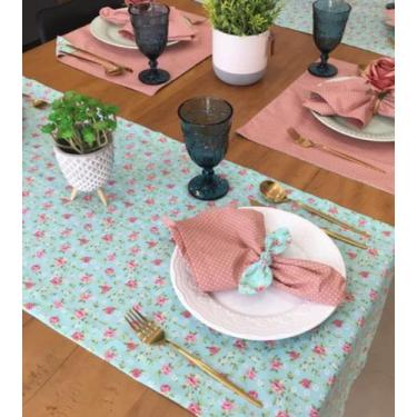 Imagem de Kit Trilho de mesa floral tricoline cor Tiffany - Ateliê Mary Lourenço
