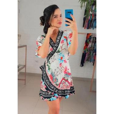 Imagem de Saída De Praia Feminina Estampada Estilo Quimono - Missatti, Branco, G
