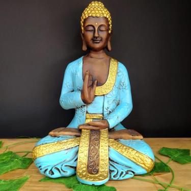 Imagem de Buda tailandês envelhecido com azul 30cm - CASA FÉ
