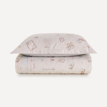 Imagem de Kit Colcha Infantil Jolie Solteiro 200 Fios 100% Algodão Estampada Rosa com Porta-travesseiro Karsten