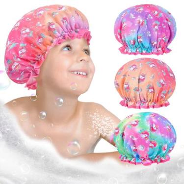 Imagem de Touca de Banho Infantil OlyPegic Impermeável Ajustável 3 Unidades