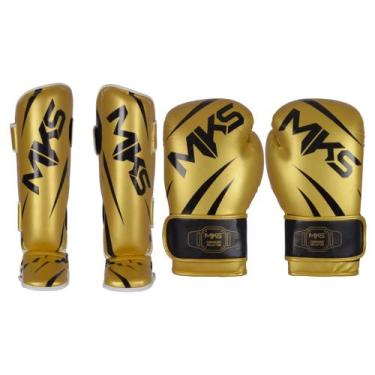 Imagem de Kit Luva Boxe New Champion Dourado/Preto 16oz + Caneleira Champions Do