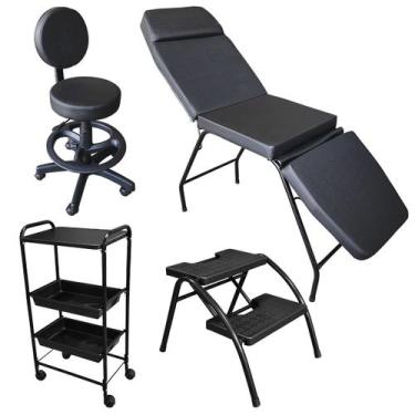 Imagem de Kit Completo Clínica Estética Maca 3 Posições, Mocho com Encosto e Aro
